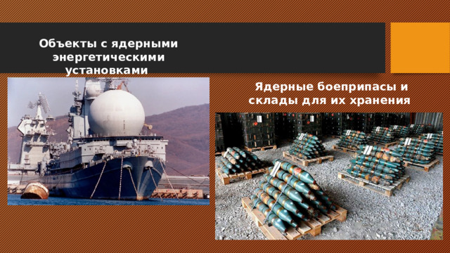 Объекты с ядерными энергетическими установками Ядерные боеприпасы и склады для их хранения 