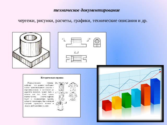 техническое документирование чертежи, рисунки, расчеты, графики, технические описания и др. 