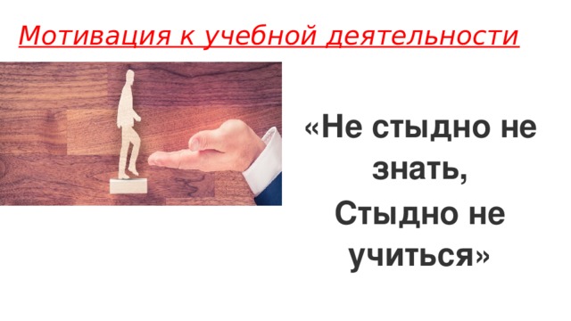 Мотивация к учебной деятельности «Не стыдно не знать, Стыдно не учиться» 