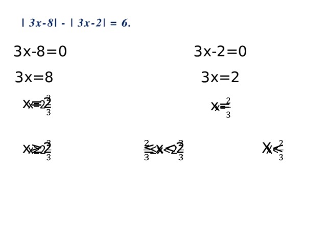 3х-8=0 3х-2=0 3х=8 3х=2 х=2   х=   х≥2   Х  ≤ х  