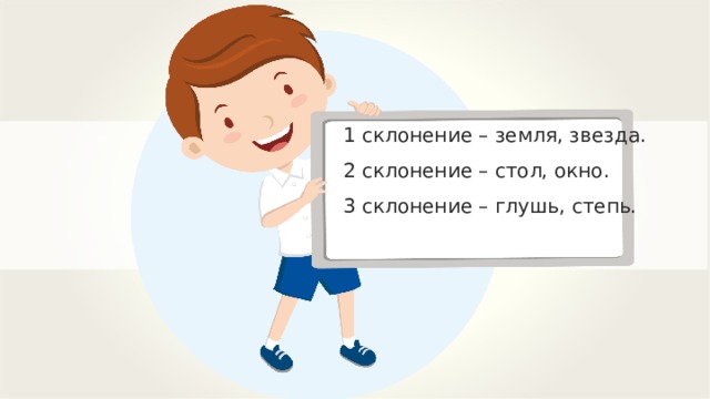 1 склонение – земля, звезда. 2 склонение – стол, окно. 3 склонение – глушь, степь. 