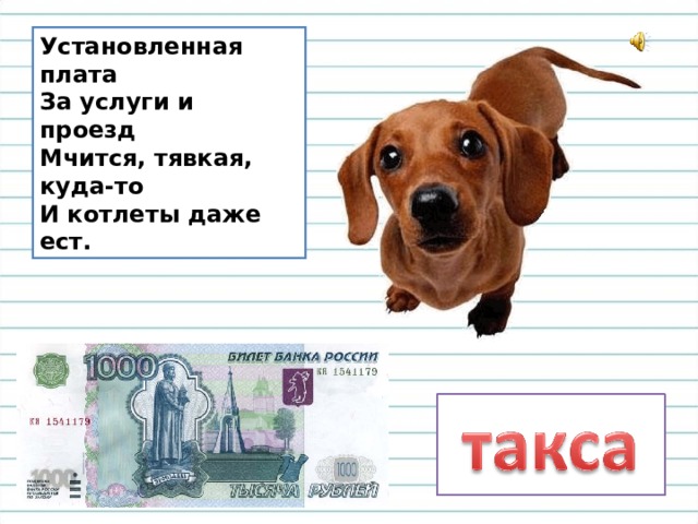 Установленная плата  За услуги и проезд  Мчится, тявкая, куда-то  И котлеты даже ест. 