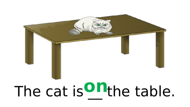 on The cat is __ the table. 