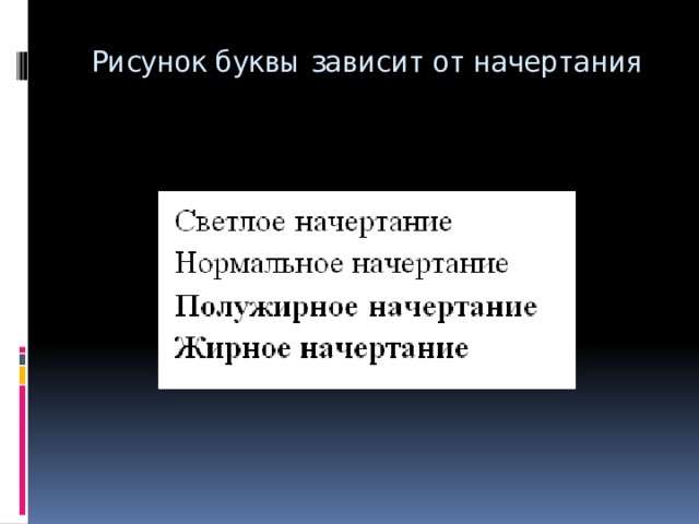 Рисунок буквы зависит от начертания 