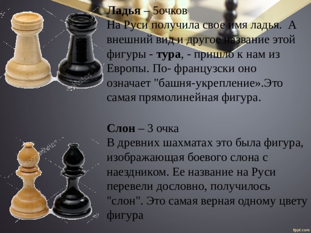 Что означают шахматная фигура тура. Ладья 4 очка или 5. Имя ладья