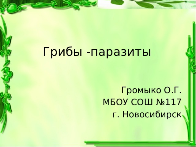 Грибы -паразиты Громыко О.Г. МБОУ СОШ №117 г. Новосибирск 