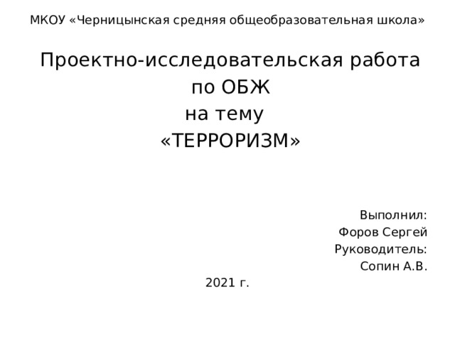 Проект по теме "Противодействие терроризму " - обж, прочее