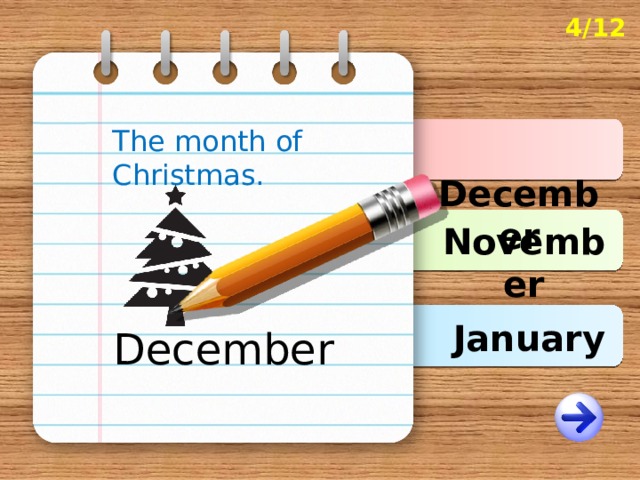 4/12 The month of Christmas.  December November January December 