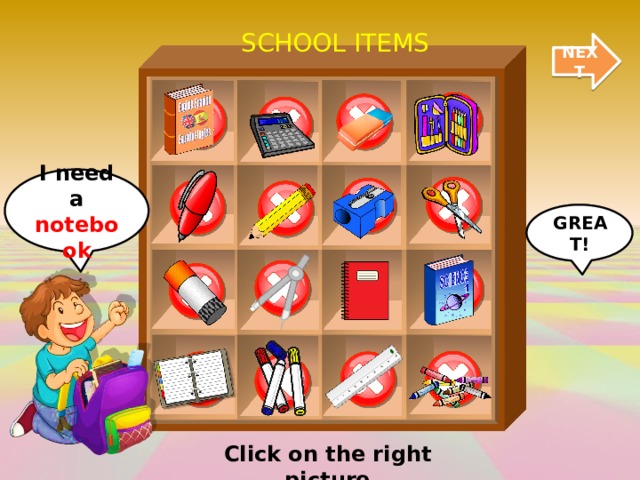 SCHOOL ITEMS NEXT I need a notebook GREAT! Click on the right picture 