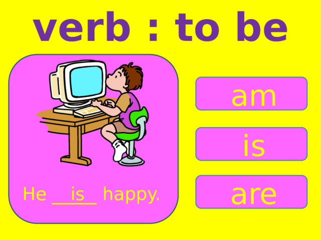 verb : to be am is are He _____ happy. is 