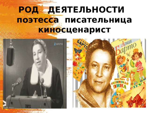 РОД ДЕЯТЕЛЬНОСТИ поэтесса писательница киносценарист 