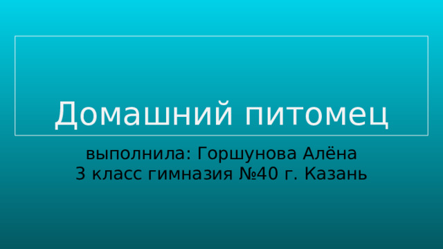 Домашний питомец выполнила: Горшунова Алёна 3 класс гимназия №40 г. Казань 