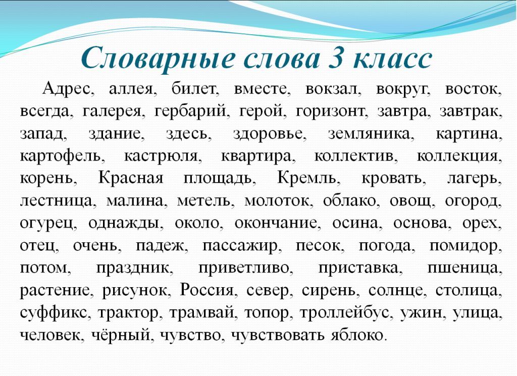 Презентация словарные слова 4 класс школа россии