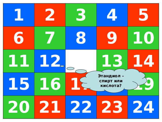 1 6 2 7 3 11 15 4 8 12 5 9 20 16 10 21 13 17 22 14 18 19 23 24 Этандиол – спирт или кислота? 