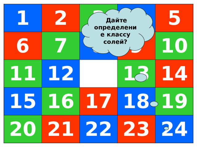 1 6 2 7 3 11 12 4 8 15 16 5 9 20 10 21 13 17 18 14 22 19 23 24  Дайте определение классу солей? 