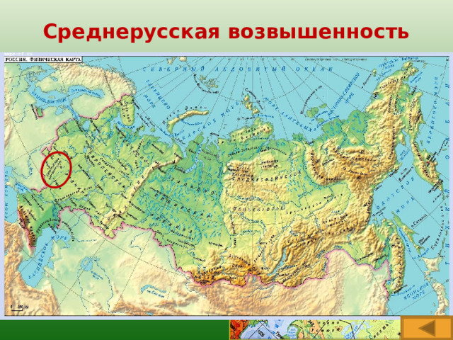 Среднерусская возвышенность Большая возвышенность в центральной части Восточно-Европейской равнины, к югу от Москвы 