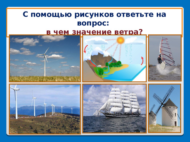 С помощью рисунков ответьте на вопрос: в чем значение ветра? 