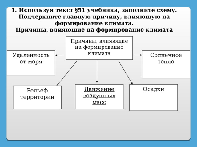 География 6 класс причины влияющие на климат. Заполните схему причины влияющие на формирование климата. Используя текст учебника заполните схему. Используя материал учебника заполните схему. Причины влияющие на климат 6 класс.