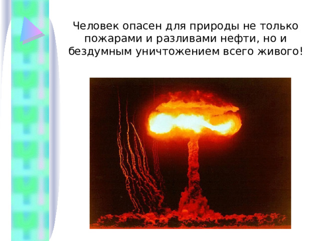 Человек опасен для природы не только пожарами и разливами нефти, но и бездумным уничтожением всего живого! 