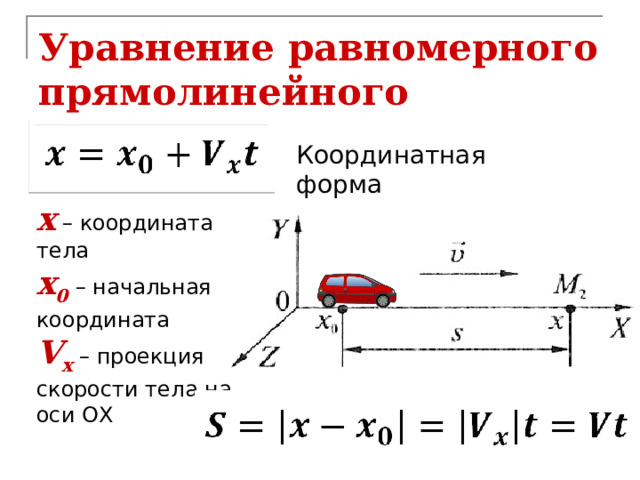 Координата тела при прямолинейном движении. Уравнение равномерного движения в векторной форме.