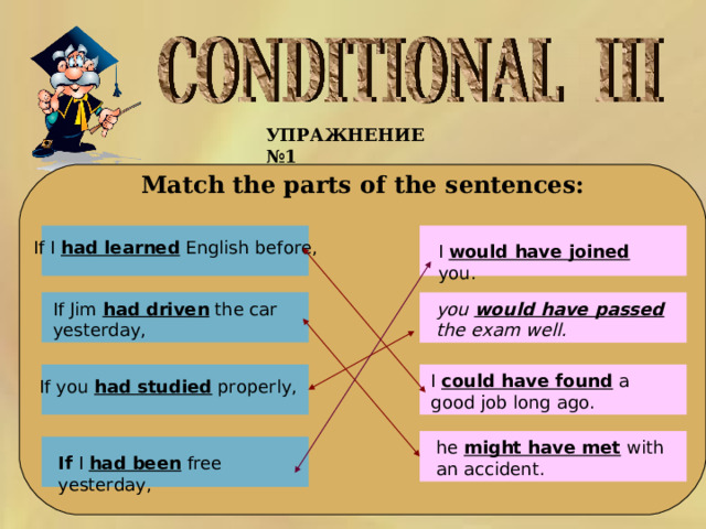 If i drove had driven. Match the Parts of the sentences. Match the Parts of the sentences 3 класс. 0 1 И 2 Тип условных предложений в английском. Mixed conditionals в английском.