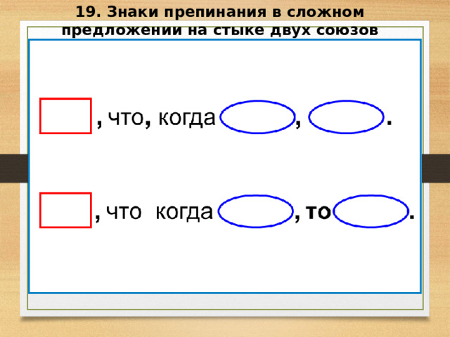 19. Знаки препинания в сложном предложении на стыке двух союзов 