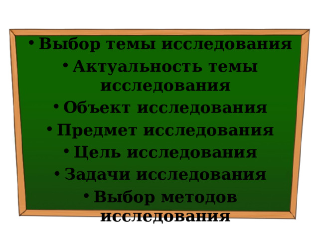 Выбор темы исследования Актуальность темы исследования Объект исследования Предмет исследования Цель исследования Задачи исследования Выбор методов исследования 