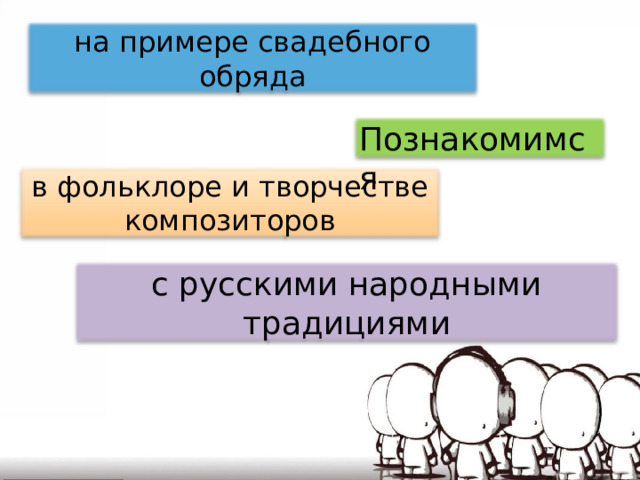 на примере свадебного обряда Познакомимся в фольклоре и творчестве композиторов с русскими народными традициями 