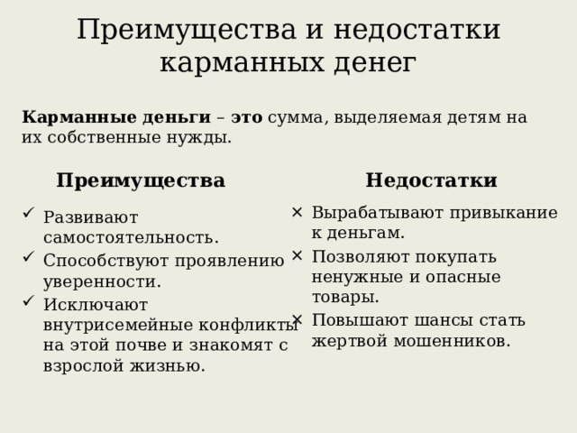 Карманные деньги как фактор формирования статуса подростка проект