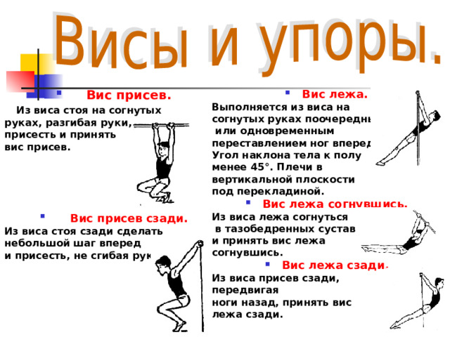 Вис в упоре на перекладине. ВИС на согнутых руках. ВИС стоя согнувшись. ВИС на согнутых руках 4 класс.