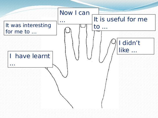 Now I can … … It is useful for me to … It was interesting for me to … I didn’t like … I have learnt …