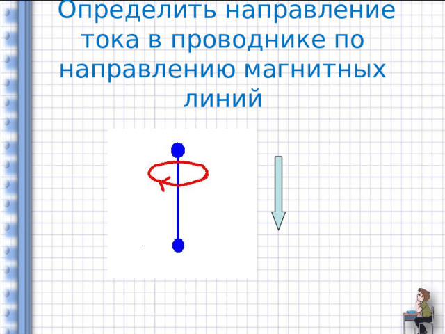  Определить направление тока в проводнике по направлению магнитных линий 