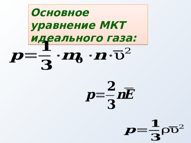 Основное уравнение МКТ идеального газа: 