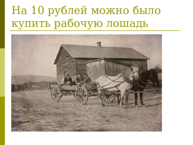 На 10 рублей можно было купить рабочую лошадь 