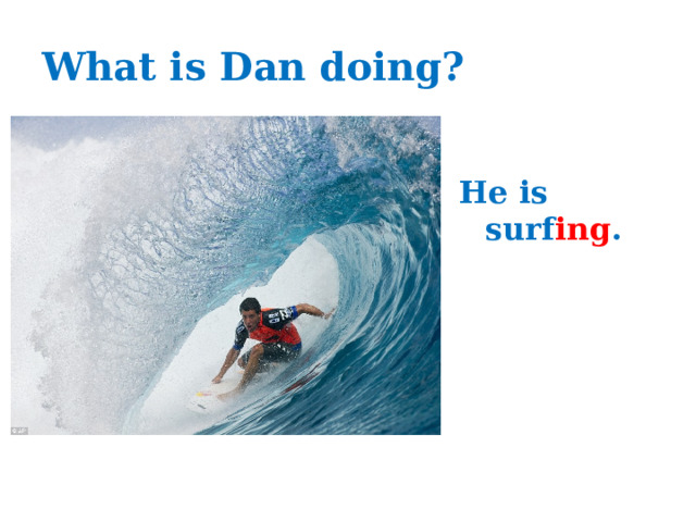 What is Dan doing? He is surf ing . 