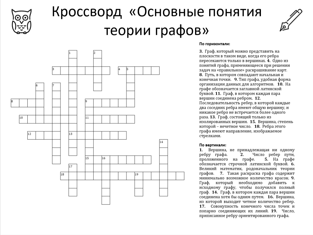 Кроссворд «Основные понятия теории графов»