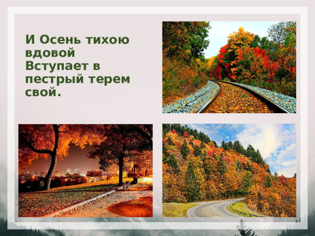И Осень тихою  вдовой  Вступает в пестрый терем свой. 