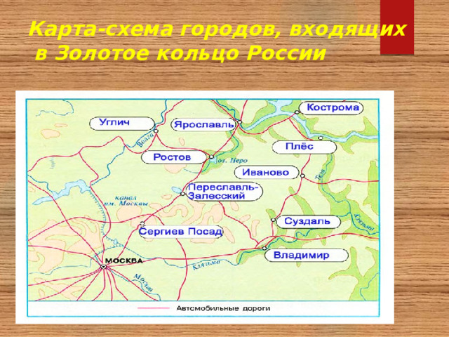 Карта-схема городов, входящих  в Золотое кольцо России 
