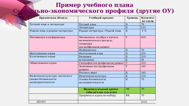 Пример учебной группы. Место учебного предмета "Информатика" в учебном плане. Primery uchebnogo plana o sebe.