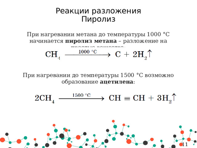 Условия разложения метана. Пиролиз метана 1000. Пиролиз ch4 1000 градусов. Пиролиз метана продукты реакции. Разложения метана (t 1500).