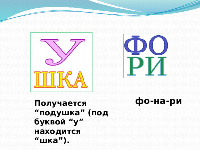 фо-на-ри Получается “подушка” (под буквой “у” находится “шка”). 