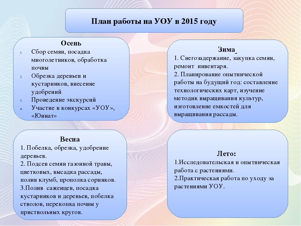 План работы на учебно опытном участке в школе