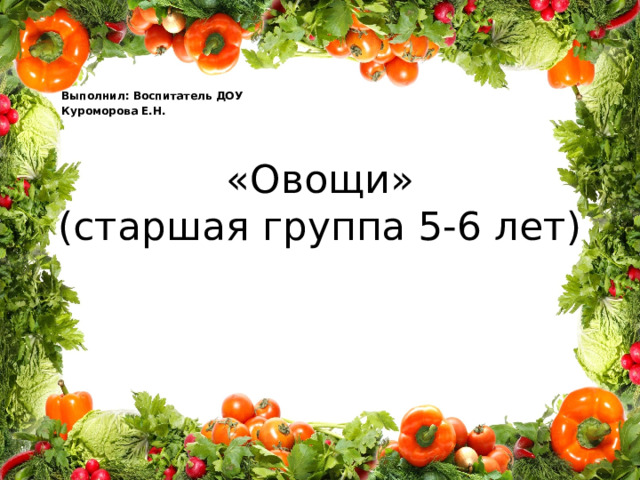 Выполнил: Воспитатель ДОУ Куроморова Е.Н. «Овощи»  (старшая группа 5-6 лет) 