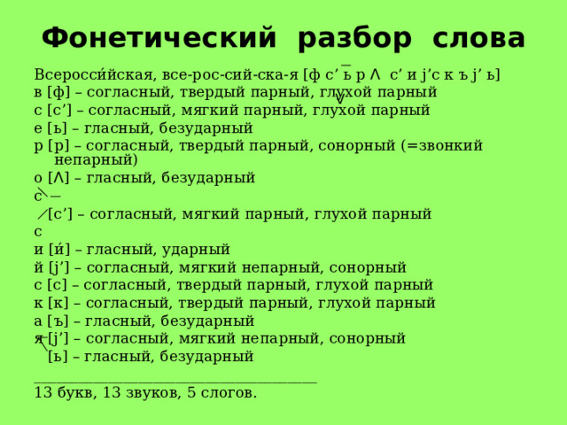 Фонетический разбор слова 1 класс презентация