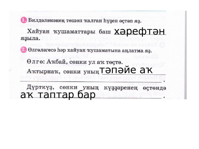 хәрефтән  тәпәйе аҡ   аҡ таптар бар  
