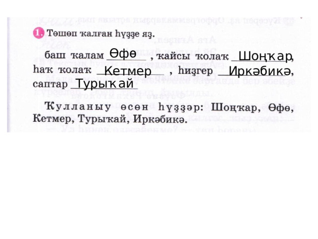   Өфө    Шоңҡар   Кетмер    Иркәбикә    Турыҡай  