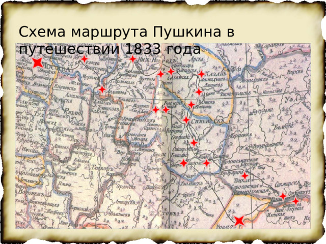 Схема маршрута Пушкина в путешествии 1833 года 