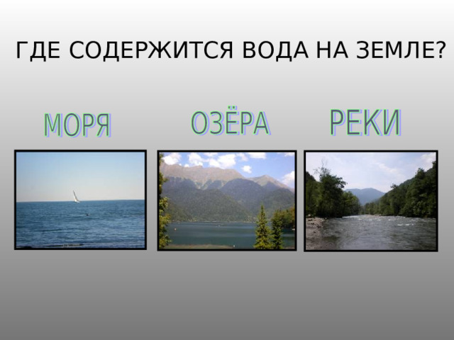 ГДЕ СОДЕРЖИТСЯ ВОДА НА ЗЕМЛЕ? 