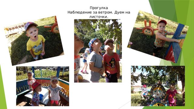 Прогулка Наблюдение за ветром. Дуем на листочки. 