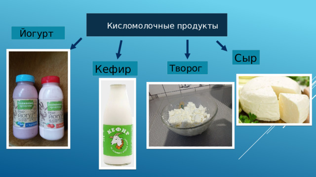  Кисломолочные продукты  Йогурт Сыр Кефир Творог 